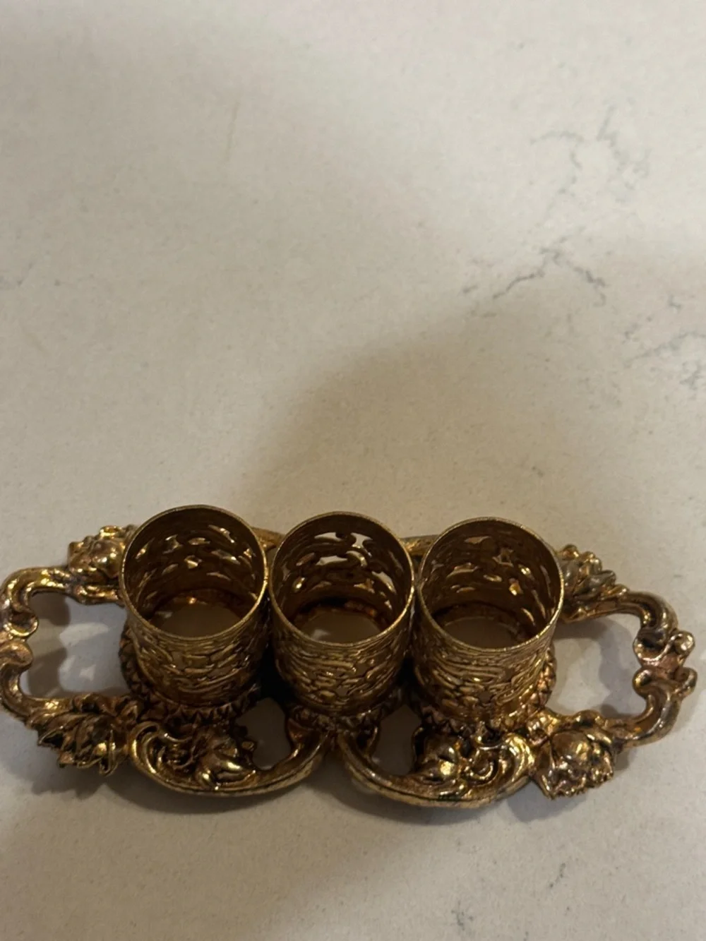 Gold-Tone Lipstick Holder Trio - Elegant Decorative Stand